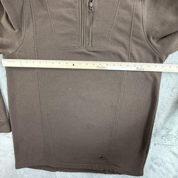 REI Fleece Pullover Mens XL Brown Quarter Zip Mock Neck Chest Pocket Elbow Patch - Picture 6 of 16